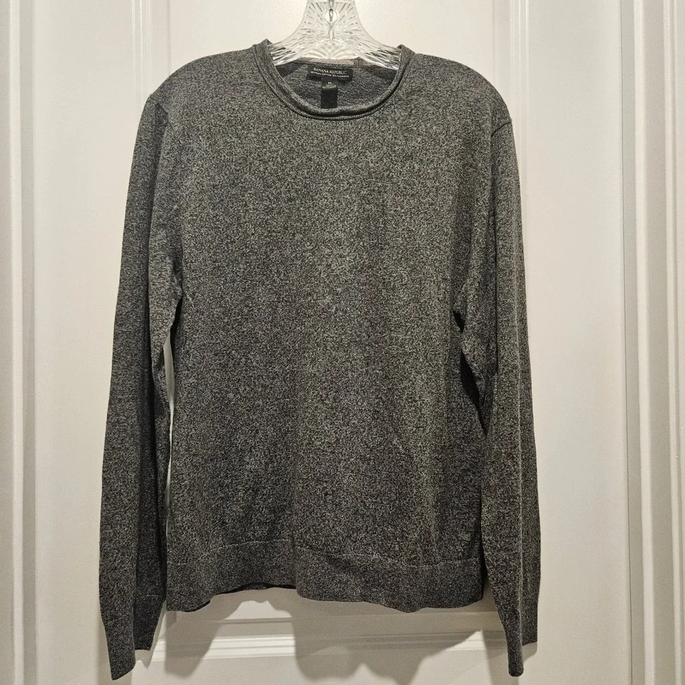 Banana Republic Sweater Mens M Grey Pima Cotton Cashmere Crew Neck Long Sleeve